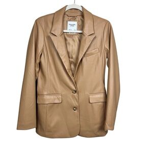 ABERCROMBIE & FITCH Vegan Leather Blazer Camel Small